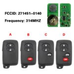 2/3/4 Buttons Car Smart Keys for Toyota 314MHz 271451-0140