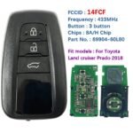 2/3 Buttons Smart Car Keys For Toyota Land Cruiser Prado 2018 8A/H chip 433MHz 89904-60L80 14FCF