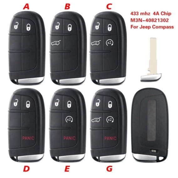 2/3/4/5 Buttons Remote Control Key 433mHz 4A Chip M3N-40821302 for Jeep Compass