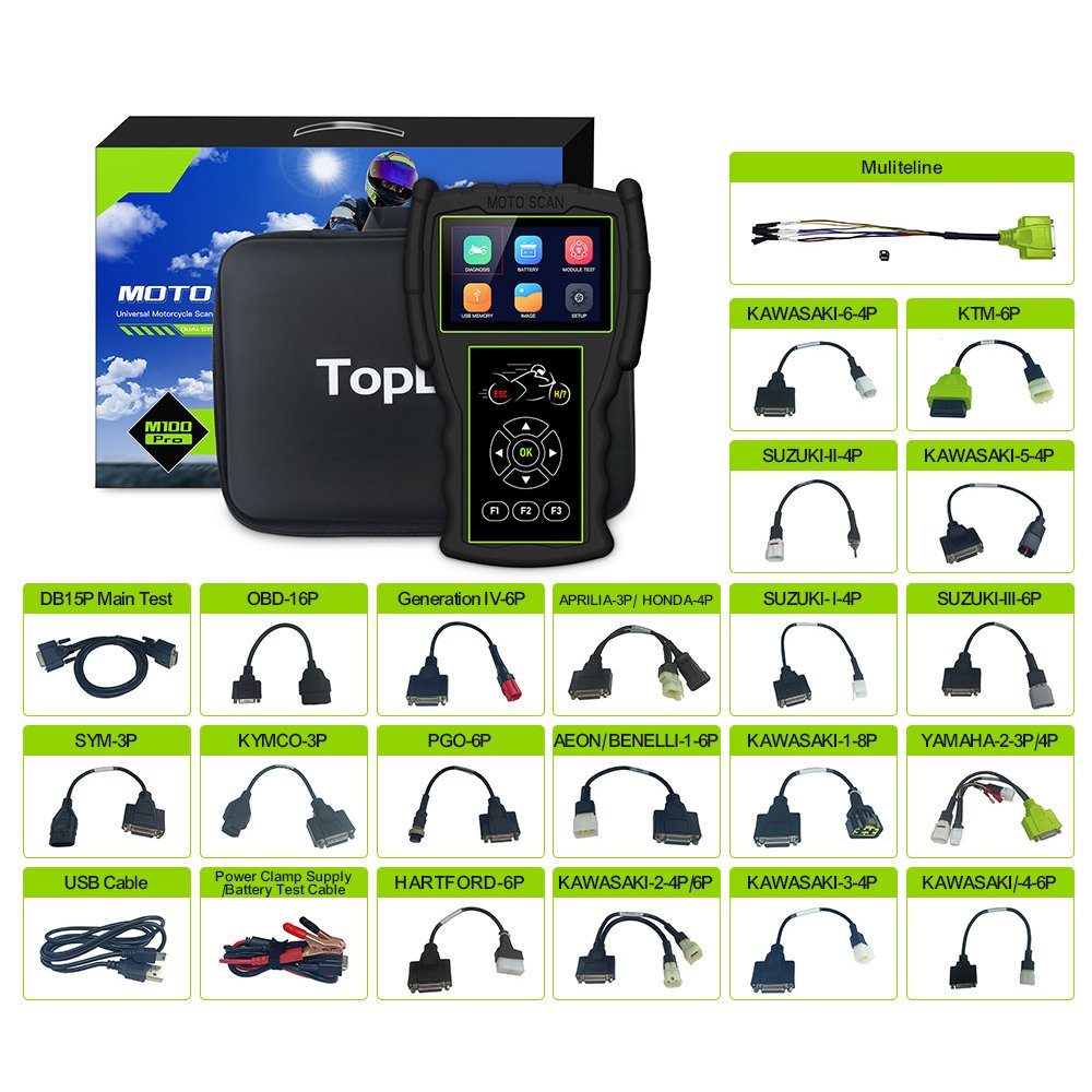 JDiag M100 PRO Motorcycle Detector Battery Tester OBD2 Diagnostic Tool – Full Version
