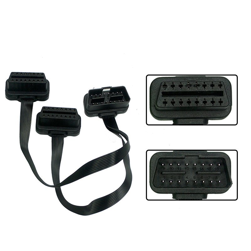 Car OBD Extension Cable 1 to 2 OBD2 Adapter Cable Elbow 0.3m