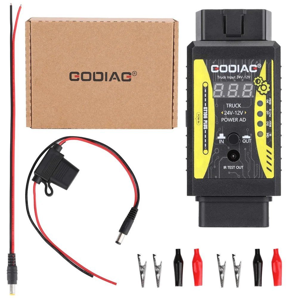 GODIAG GT106 PLUS 24V to 12V Heavy Duty Truck Adapter Converter Injector Cleaning and Relay Testing