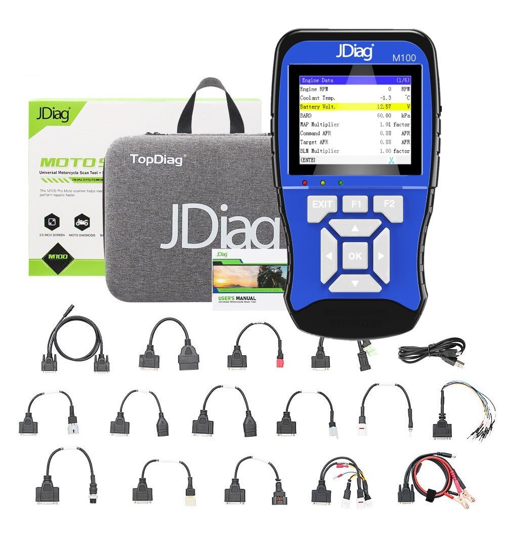 JDIAG M100 Moto Scanner Universal Motorcycle Scan Tool Dual System Motorcycle Detection System + Battery Detection- Standard Version