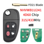 315/433MHz 4 Buttons Flip Remote Key Fob For Jaguar X-type S-type XJ XJ8 XJR 2001 2002 2003 2004 2005 2006 2007 2008 4D60 Chip