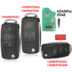 2 Buttons 315/434MHz Folding Car Remote Key For VW SEAT Altea Ibiza Leon Toledo T5 1J0959753AG 1K0959753G ID48 Chip