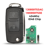 2 Buttons 315/434MHz Folding Car Remote Key For VW SEAT Altea Ibiza Leon Toledo T5 1J0959753AG 1K0959753G ID48 Chip